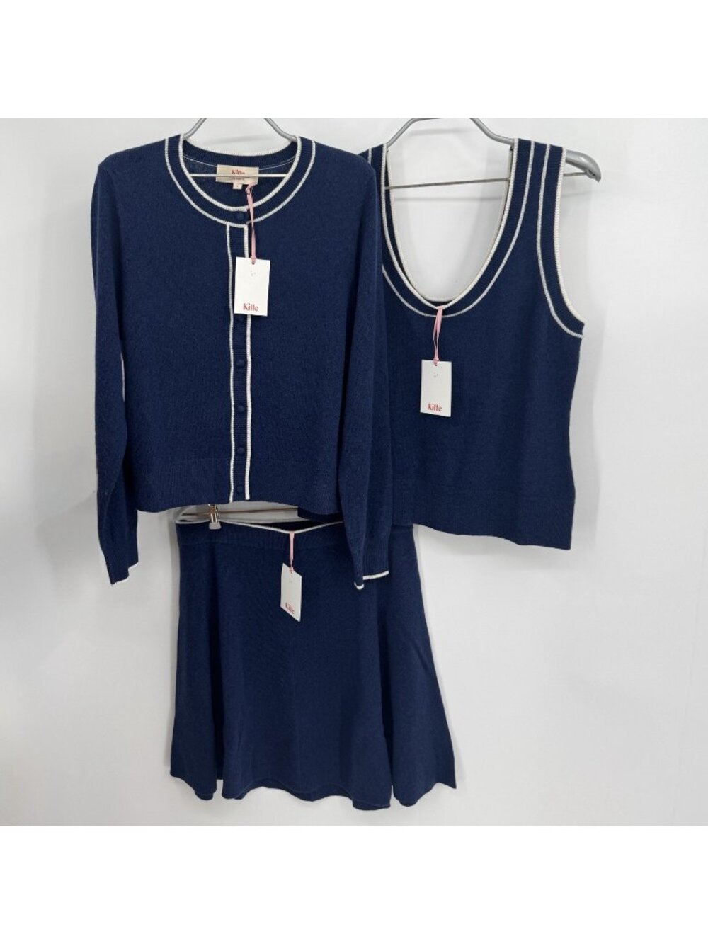 Kilte Collection Navy 100% Cashmere Tank, Cardigan, & Skirt Matching Set 3 L/XL